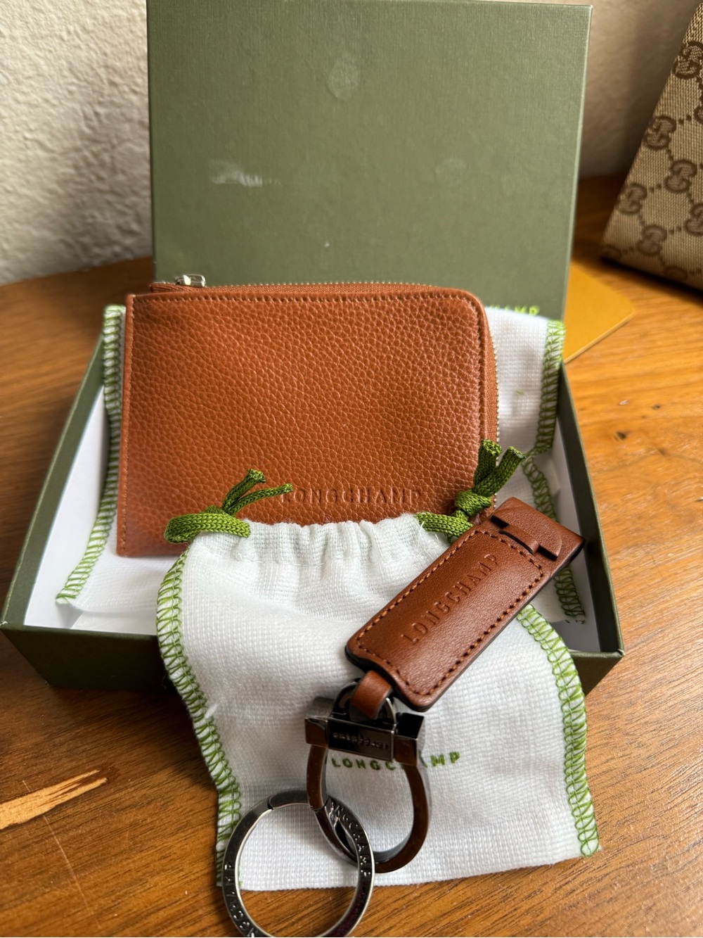 Longchamp Le Foulonne Leather Coin Purse With Removable Card Holder and key
